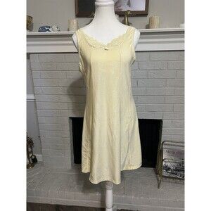 Vintage Yellow Satin Slip Lace Floral Slip Dress Size 1x Sleeveless Nightgown